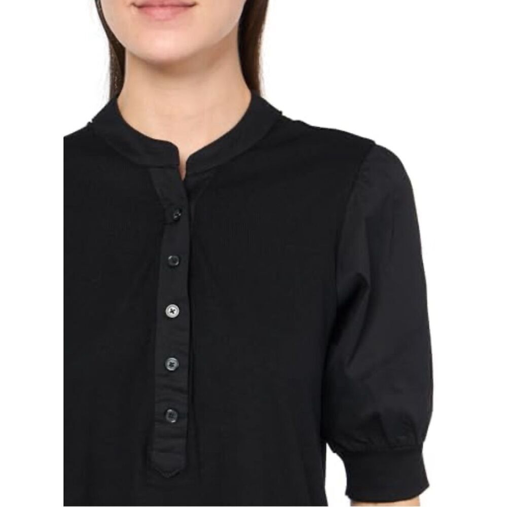Seven7 Mixed Media Puff Sleeve Henley Medium NWT - Picture 2 of 9